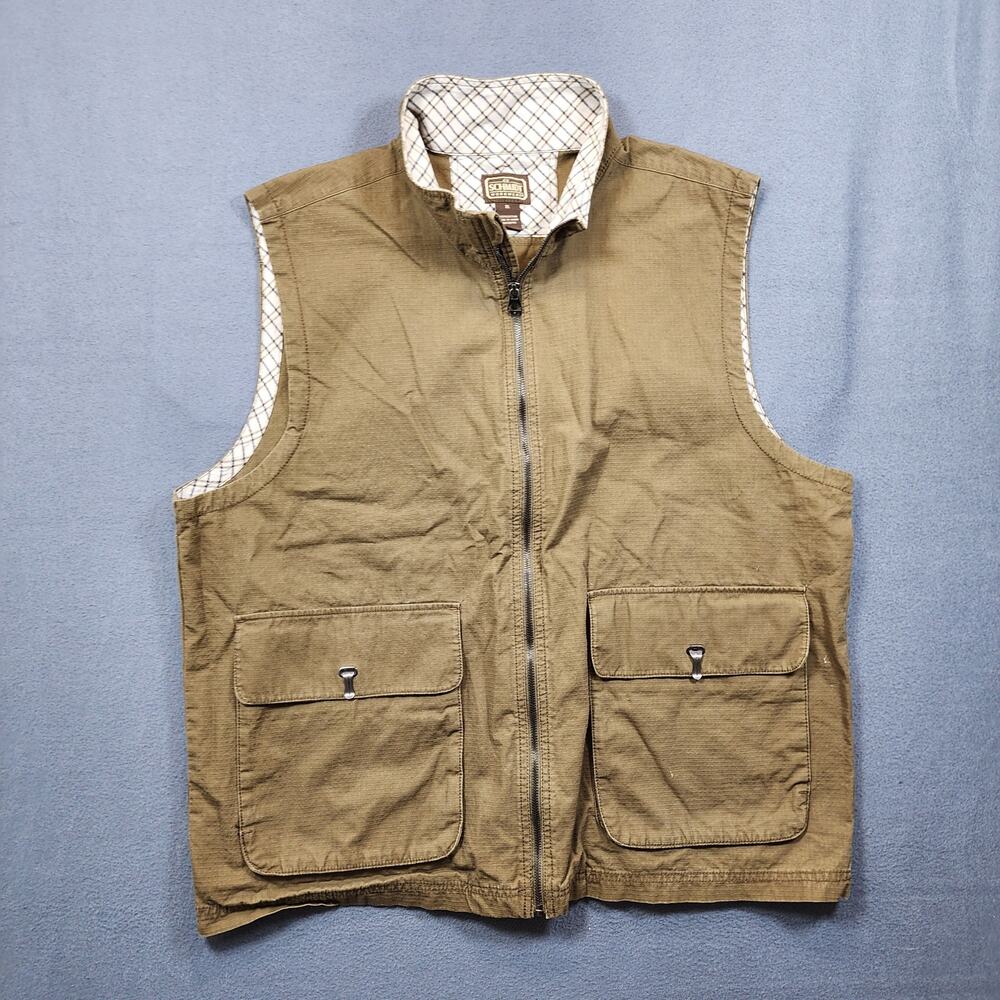 CE Schmidt Workwear Mens Vest XL Brown Canvas Ripstop Utility Pockets Chore Zip